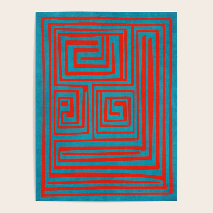Vibrant Colors OP Art Teal Red Abstract Poster Gallery Image 1