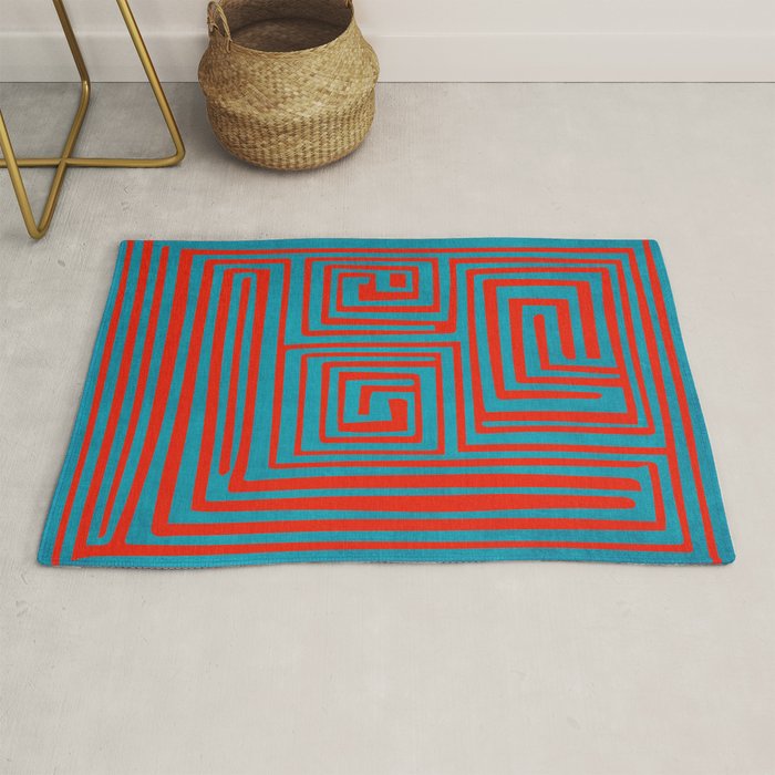 Vibrant Colors OP Art Teal Red Abstract Rug Gallery Image 1