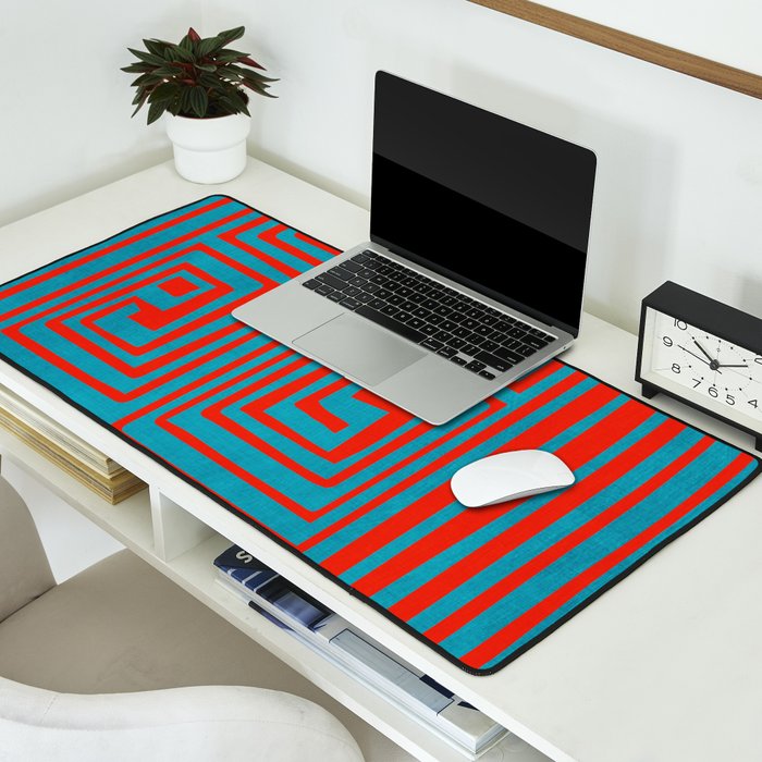 Vibrant Colors OP Art Teal Red Abstract Desk Mat Gallery Image 2