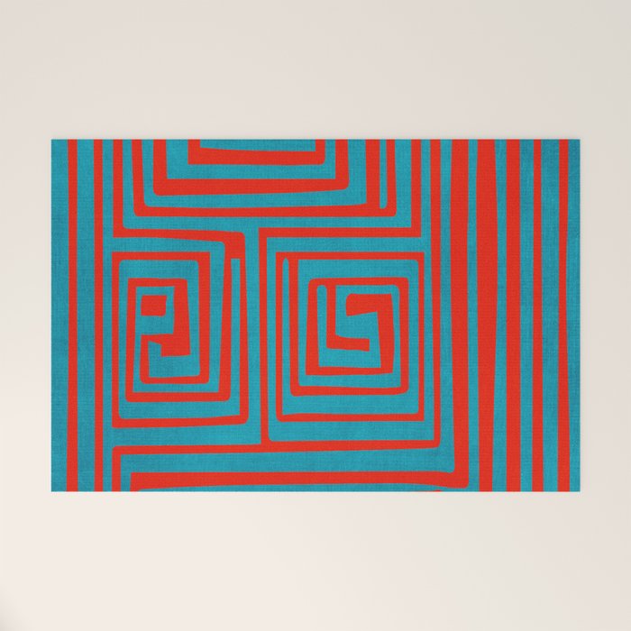 Vibrant Colors OP Art Teal Red Abstract Welcome Mat Gallery Image 1