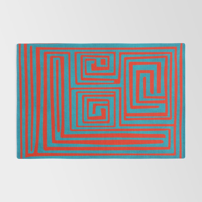 Vibrant Colors OP Art Teal Red Abstract Rug Gallery Image 2