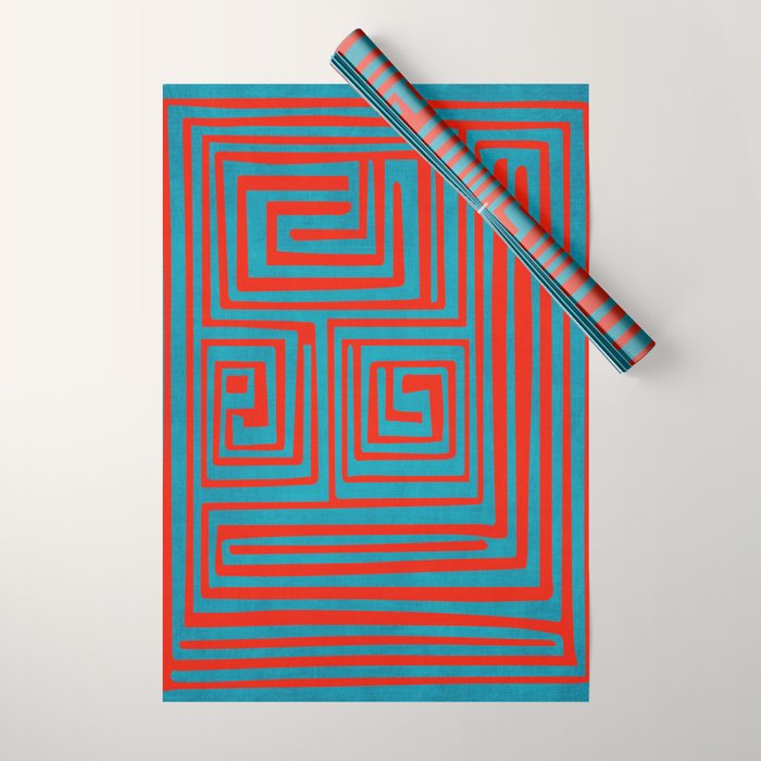 Vibrant Colors OP Art Teal Red Abstract Wrapping Paper Gallery Image 1