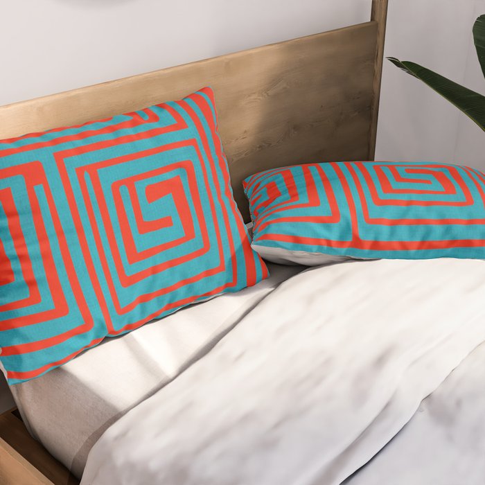 Vibrant Colors OP Art Teal Red Abstract Pillow Sham Gallery Image 2