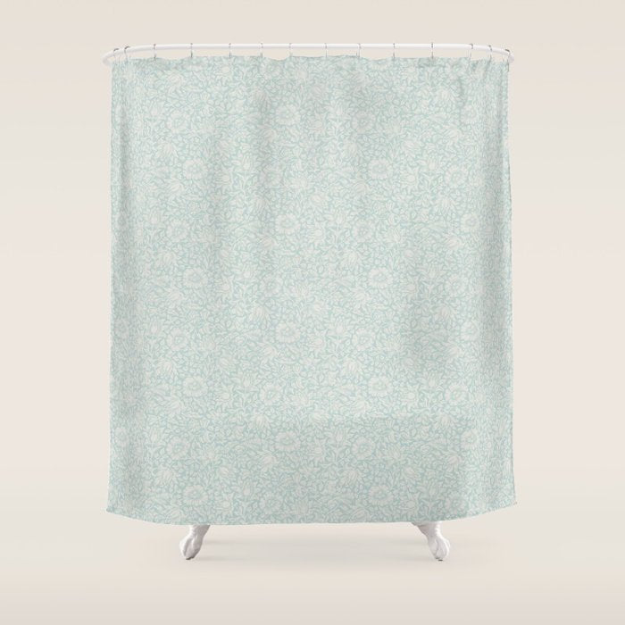 William Morris Mallow Chalk Duck Egg Blue Shower Curtain Gallery Image 1