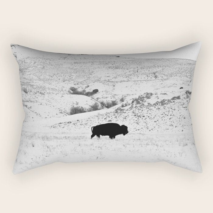 Black and White Bison Rectangular Pillow Gallery Image 2