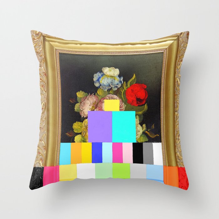 A Painting of Flowers With Color Bars Throw Pillow Gallery Image 1
