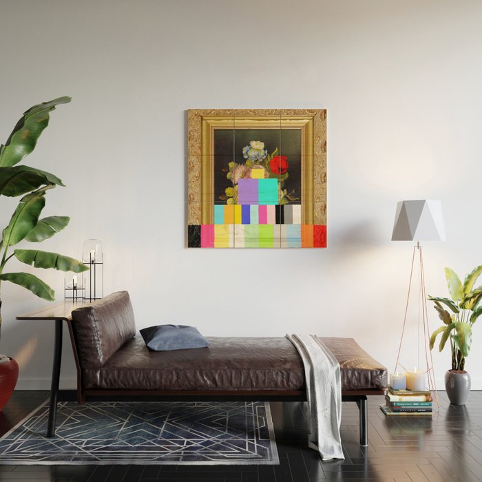A Painting of Flowers With Color Bars Wood Wall Art Gallery Image 2