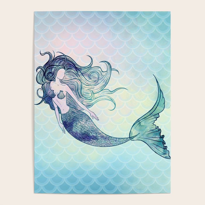 Watercolor Mermaid Poster Gallery Image 4