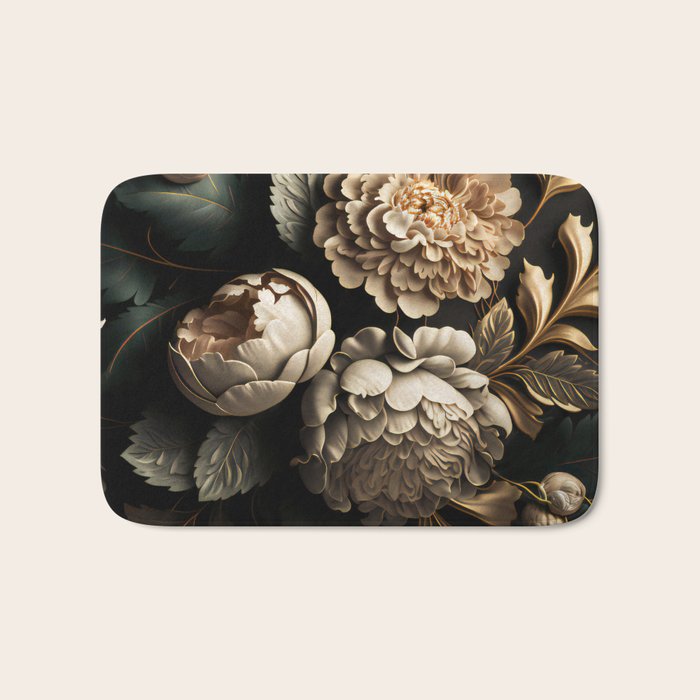 Victorian Cameo and Dark Floral Print Bath Mat Gallery Image 1