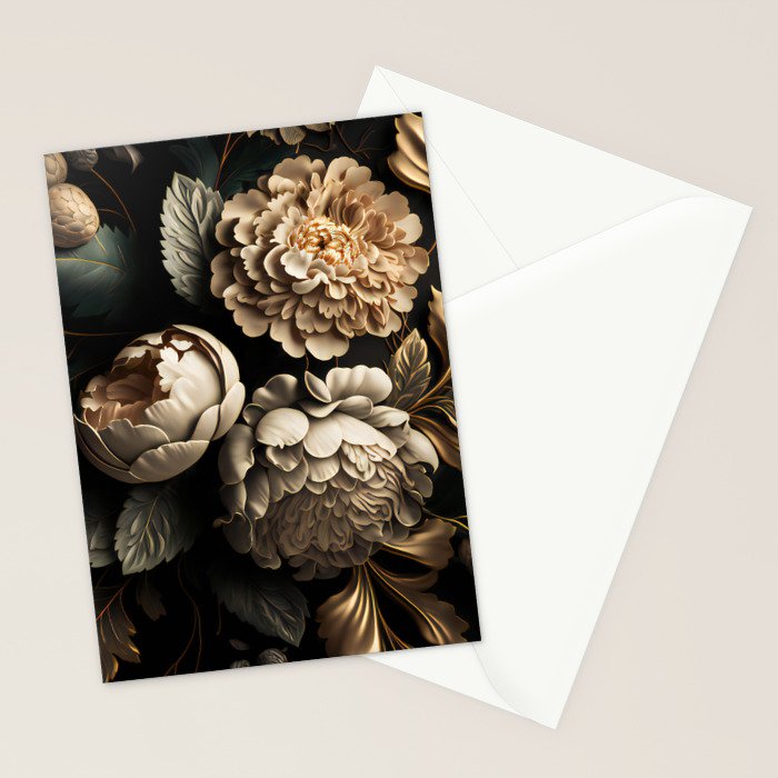 Victorian Cameo and Dark Floral Print Stationery Card Gallery Image 2