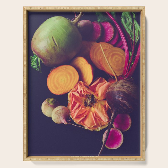 Moody Modern Botanical Floral and Vegetables Serving Tray Gallery Image 1