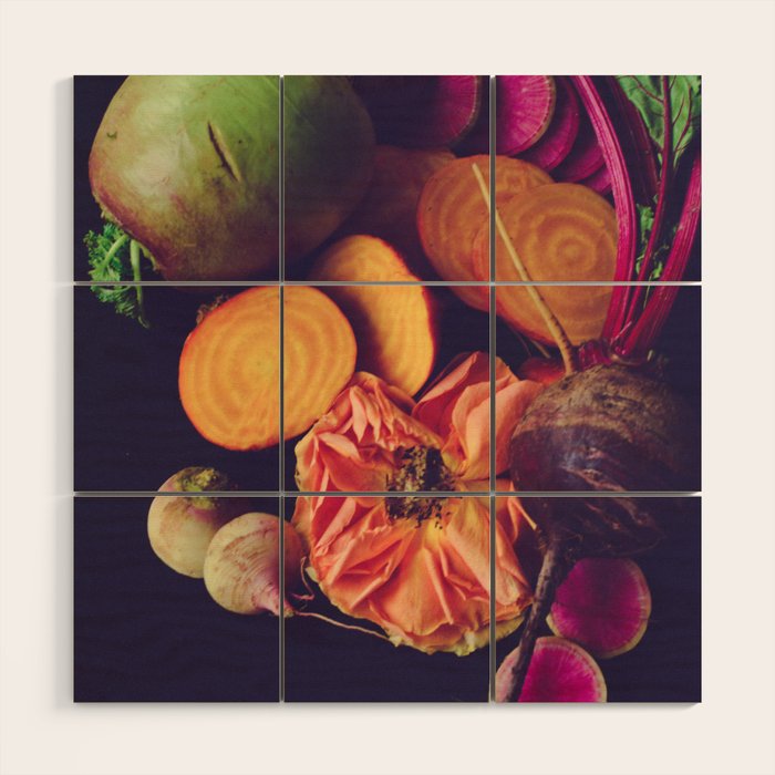 Moody Modern Botanical Floral and Vegetables Wood Wall Art Gallery Image 1