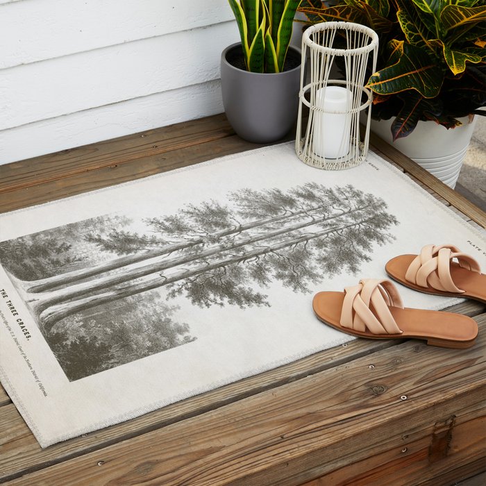 Sequoia Tree Illustration - The Three Graces at Mariposa Grove in Yosemite National Park Outdoor Rug Gallery Image 2