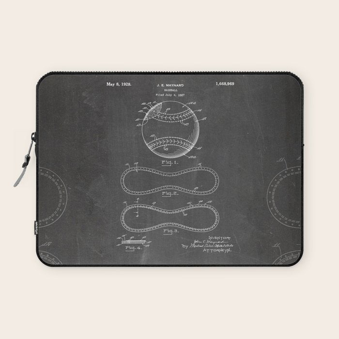 Baseball Patent - Softball Art - Black Chalkboard Laptop Sleeve Gallery Image 1