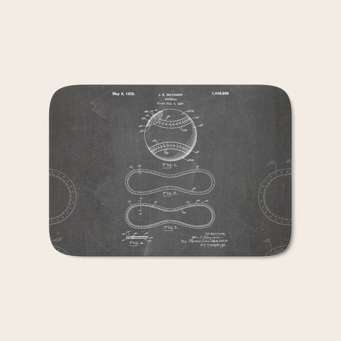 Baseball Patent - Softball Art - Black Chalkboard Bath Mat Gallery Image 1