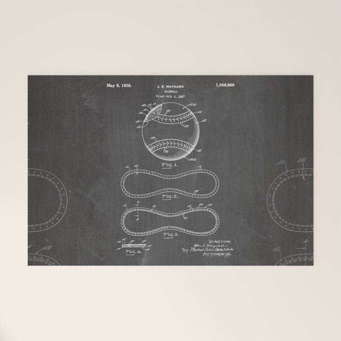 Baseball Patent - Softball Art - Black Chalkboard Welcome Mat Gallery Image 1