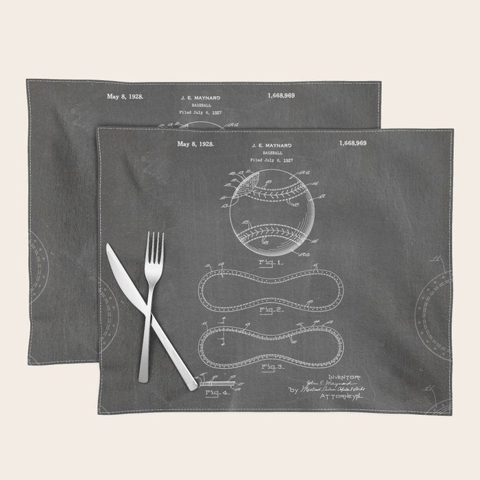 Baseball Patent - Softball Art - Black Chalkboard Placemat Gallery Image 1
