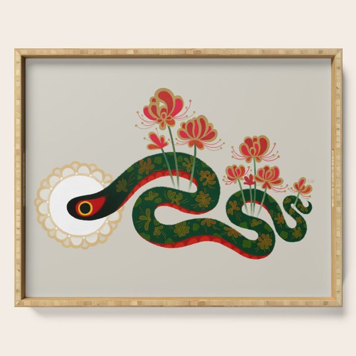 Snake and flowers Serving Tray Gallery Image 1