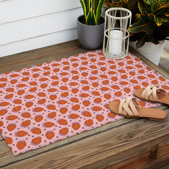 Flower Strawberry Print Outdoor Rug Gallery Image 2