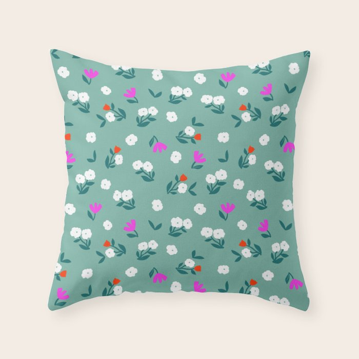 Dainty Blooms Pattern - Sage Green Throw Pillow Gallery Image 6