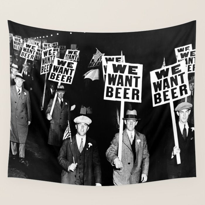 We Want Beer, Prohibition, Black and White, Old Photo, Beer Protest, Funny, Vintage Beer Art Wall Tapestry Gallery Image 1