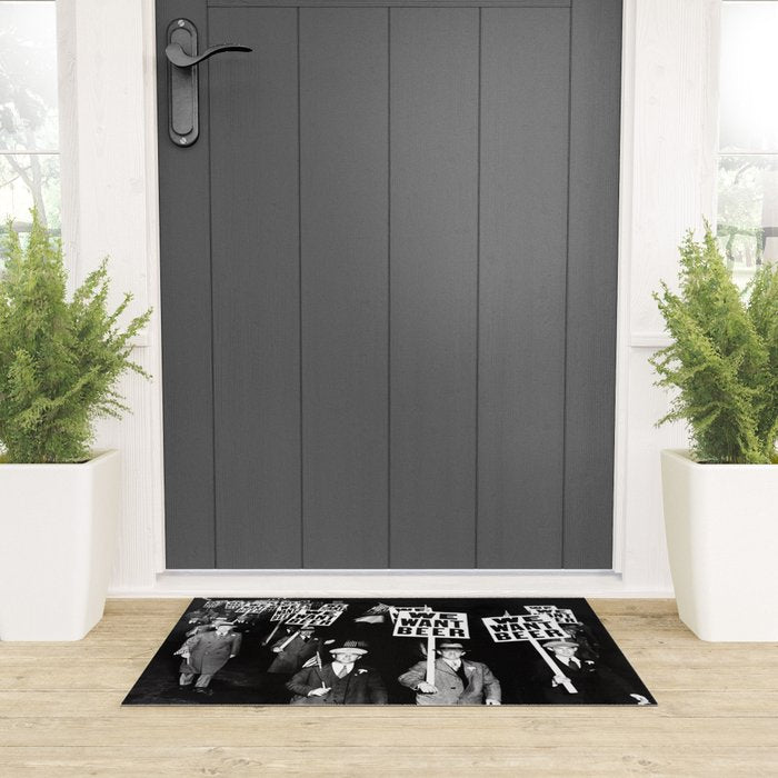 We Want Beer, Prohibition, Black and White, Old Photo, Beer Protest, Funny, Vintage Beer Art Welcome Mat Gallery Image 3