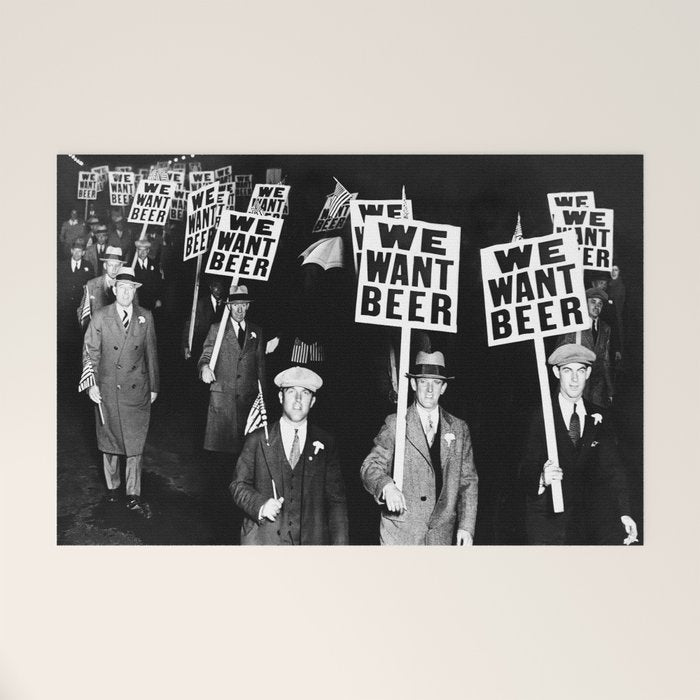 We Want Beer, Prohibition, Black and White, Old Photo, Beer Protest, Funny, Vintage Beer Art Welcome Mat Gallery Image 1