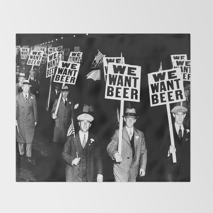 We Want Beer, Prohibition, Black and White, Old Photo, Beer Protest, Funny, Vintage Beer Art Throw Blanket Gallery Image 2