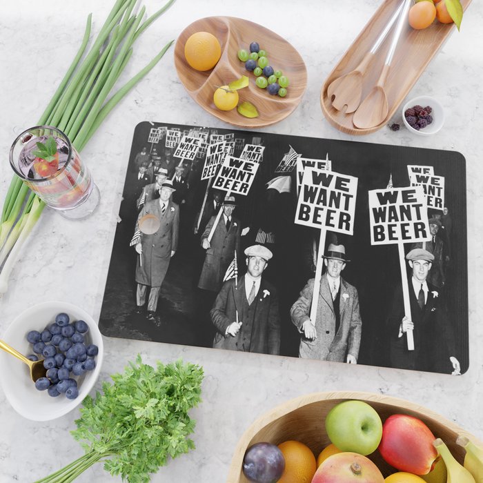 We Want Beer, Prohibition, Black and White, Old Photo, Beer Protest, Funny, Vintage Beer Art Cutting Board Gallery Image 2
