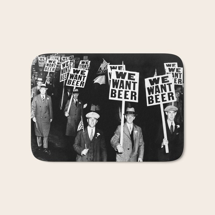 We Want Beer, Prohibition, Black and White, Old Photo, Beer Protest, Funny, Vintage Beer Art Bath Mat Gallery Image 1