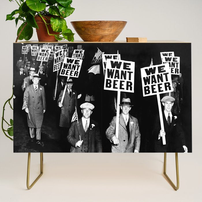 We Want Beer, Prohibition, Black and White, Old Photo, Beer Protest, Funny, Vintage Beer Art Credenza Gallery Image 1