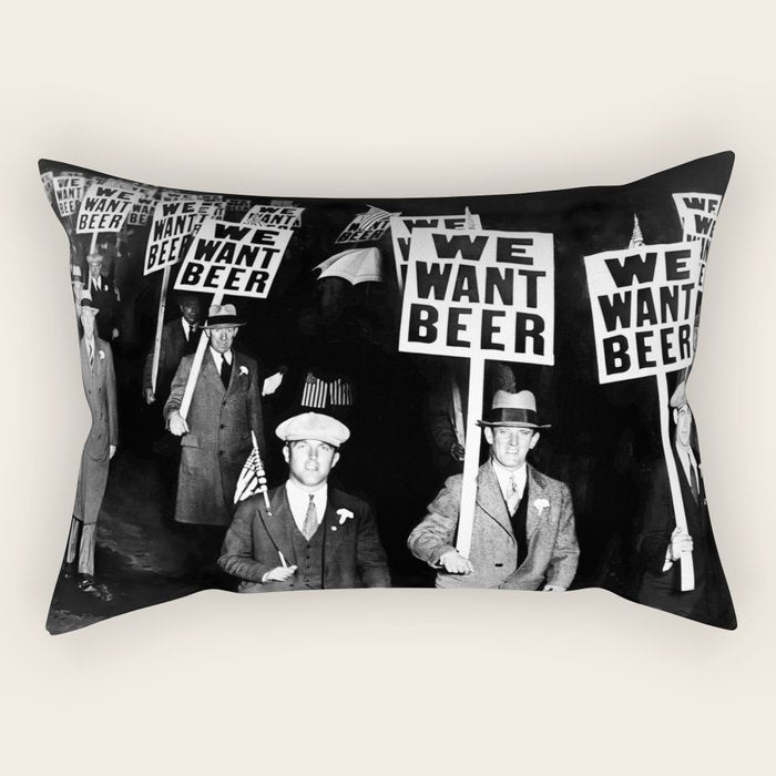 We Want Beer, Prohibition, Black and White, Old Photo, Beer Protest, Funny, Vintage Beer Art Rectangular Pillow Gallery Image 2
