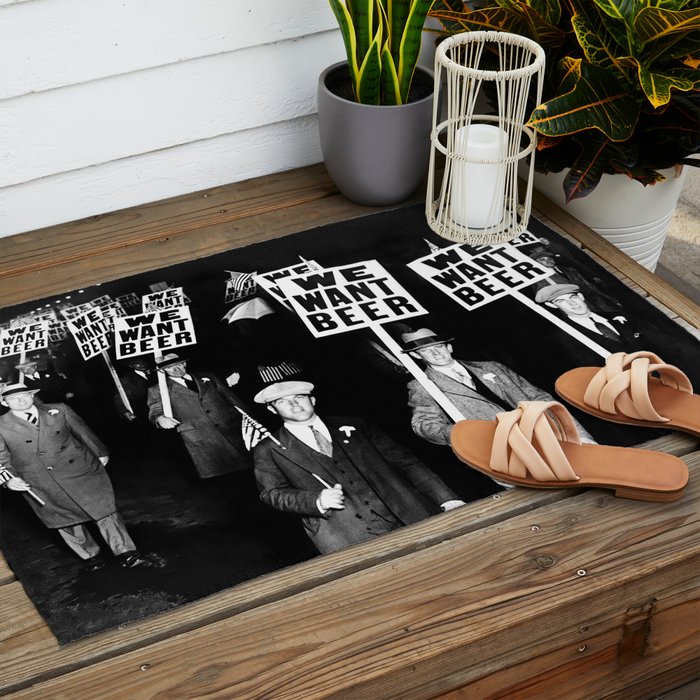 We Want Beer, Prohibition, Black and White, Old Photo, Beer Protest, Funny, Vintage Beer Art Outdoor Rug Gallery Image 2