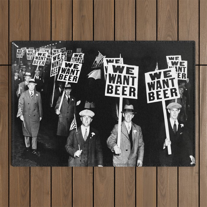 We Want Beer, Prohibition, Black and White, Old Photo, Beer Protest, Funny, Vintage Beer Art Outdoor Rug Gallery Image 1