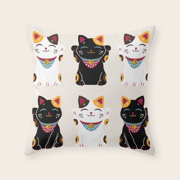 Maneki Neko - Lucky Cats Throw Pillow Gallery Image 6