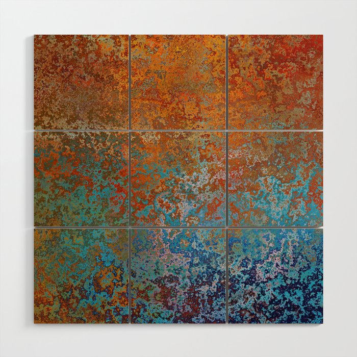 Vintage Rust, Terracotta and Blue Wood Wall Art Gallery Image 1