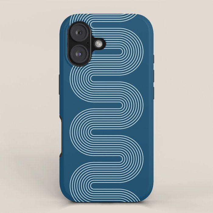 Mid Century Modern Geometric 101 in night Blue (Rainbow Abstract) iPhone Case Gallery Image 1