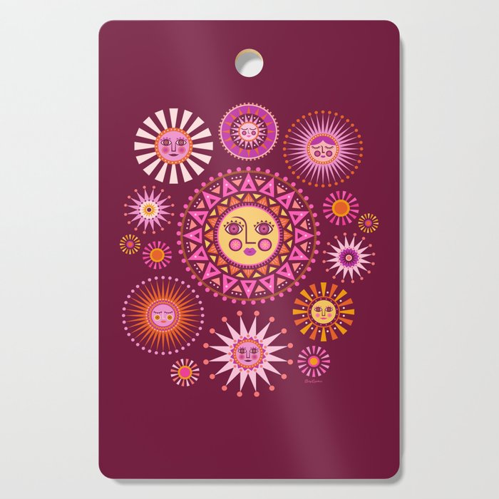Retro Sun Faces - Pink and Magenta Cutting Board Gallery Image 1