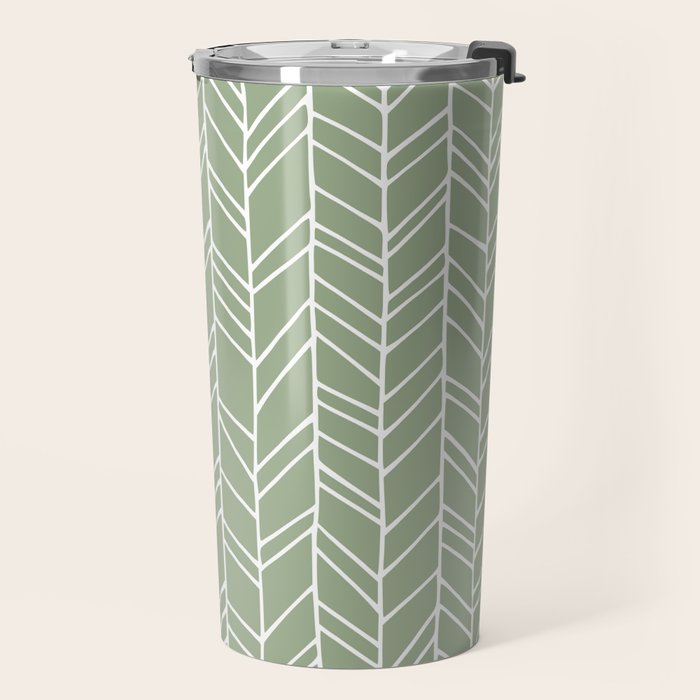 Rustic Herringbone in Sage Green Travel Mug Gallery Image 2