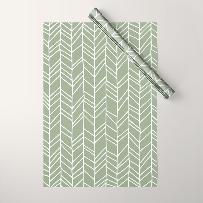 Rustic Herringbone in Sage Green Wrapping Paper Gallery Image 1