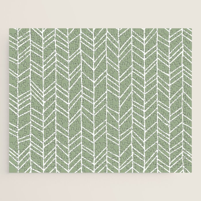 Rustic Herringbone in Sage Green Jigsaw Puzzle Gallery Image 1