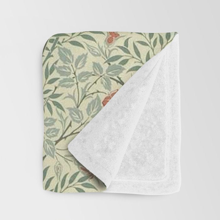 William Morris Sweet Briar Green Coral Throw Blanket Gallery Image 3