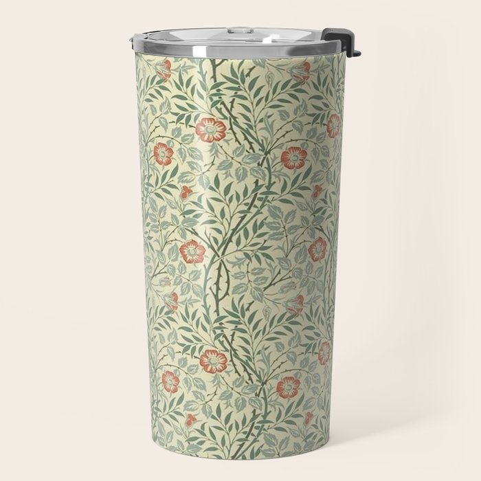 William Morris Sweet Briar Green Coral Travel Mug Gallery Image 2