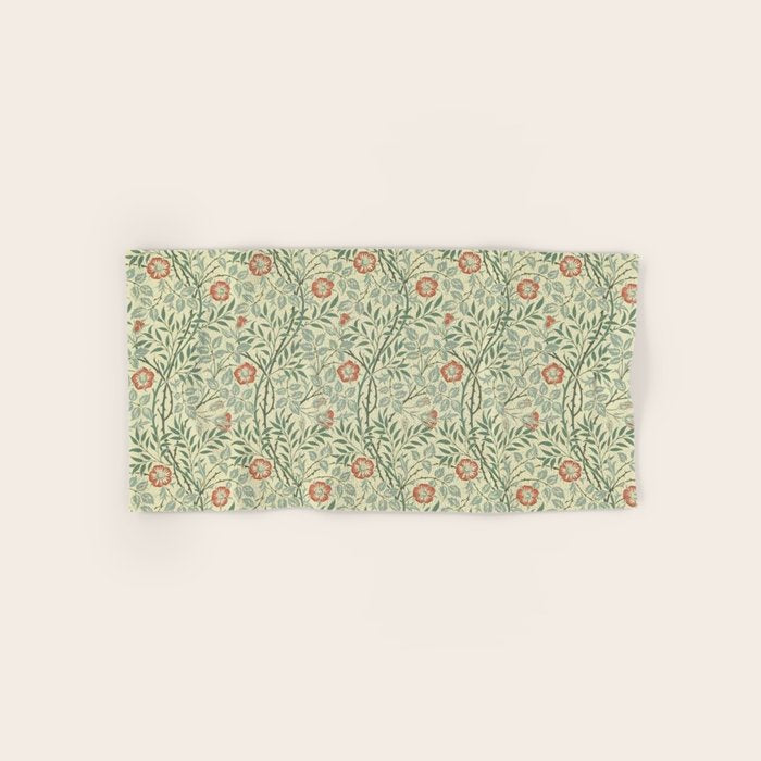 William Morris Sweet Briar Green Coral Bath Towel Gallery Image 1