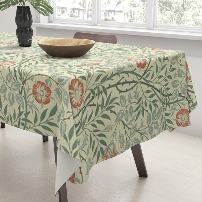 William Morris Sweet Briar Green Coral Tablecloth Gallery Image 3