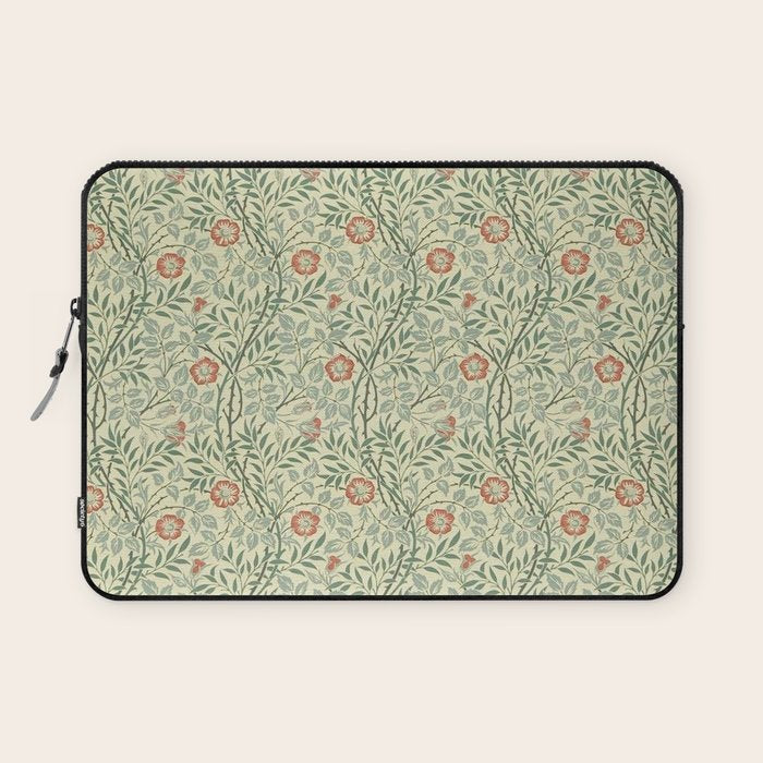 William Morris Sweet Briar Green Coral Laptop Sleeve Gallery Image 1