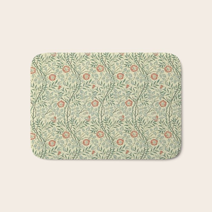 William Morris Sweet Briar Green Coral Bath Mat Gallery Image 1