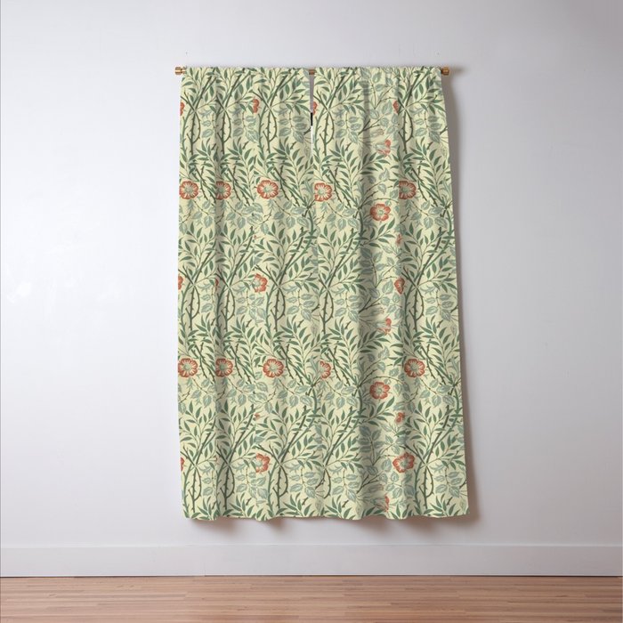 William Morris Sweet Briar Green Coral Window Curtain Gallery Image 3