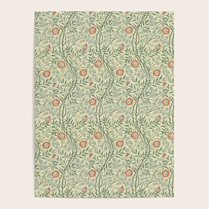 William Morris Sweet Briar Green Coral Poster Gallery Image 4