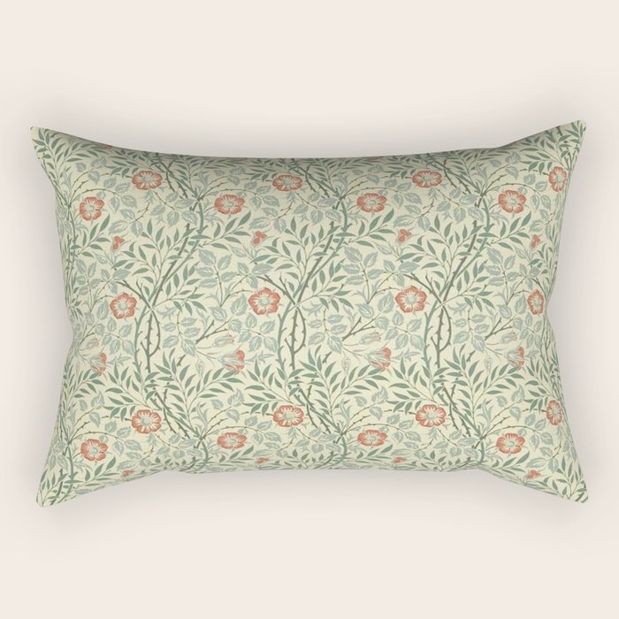 William Morris Sweet Briar Green Coral Rectangular Pillow Gallery Image 1